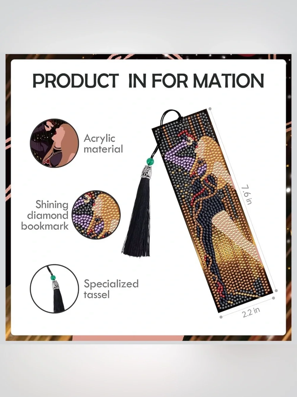 Decorative Rhinestone Bookmark with Black Tassel - Assorted Designs